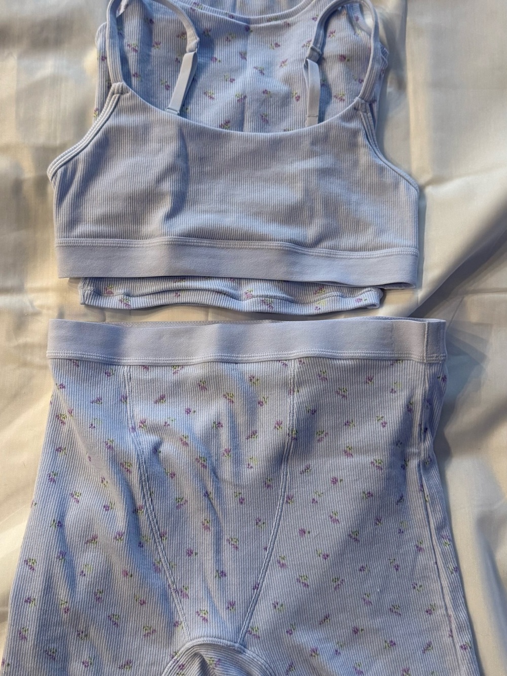 No Boundaries Light Lavender Ribbed Bralette & Floral High-Waist Brief Set